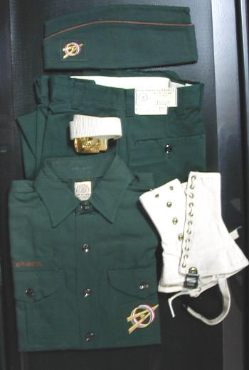 Explorer hat, shirt, pants, belt, and leggings, circa 1960s